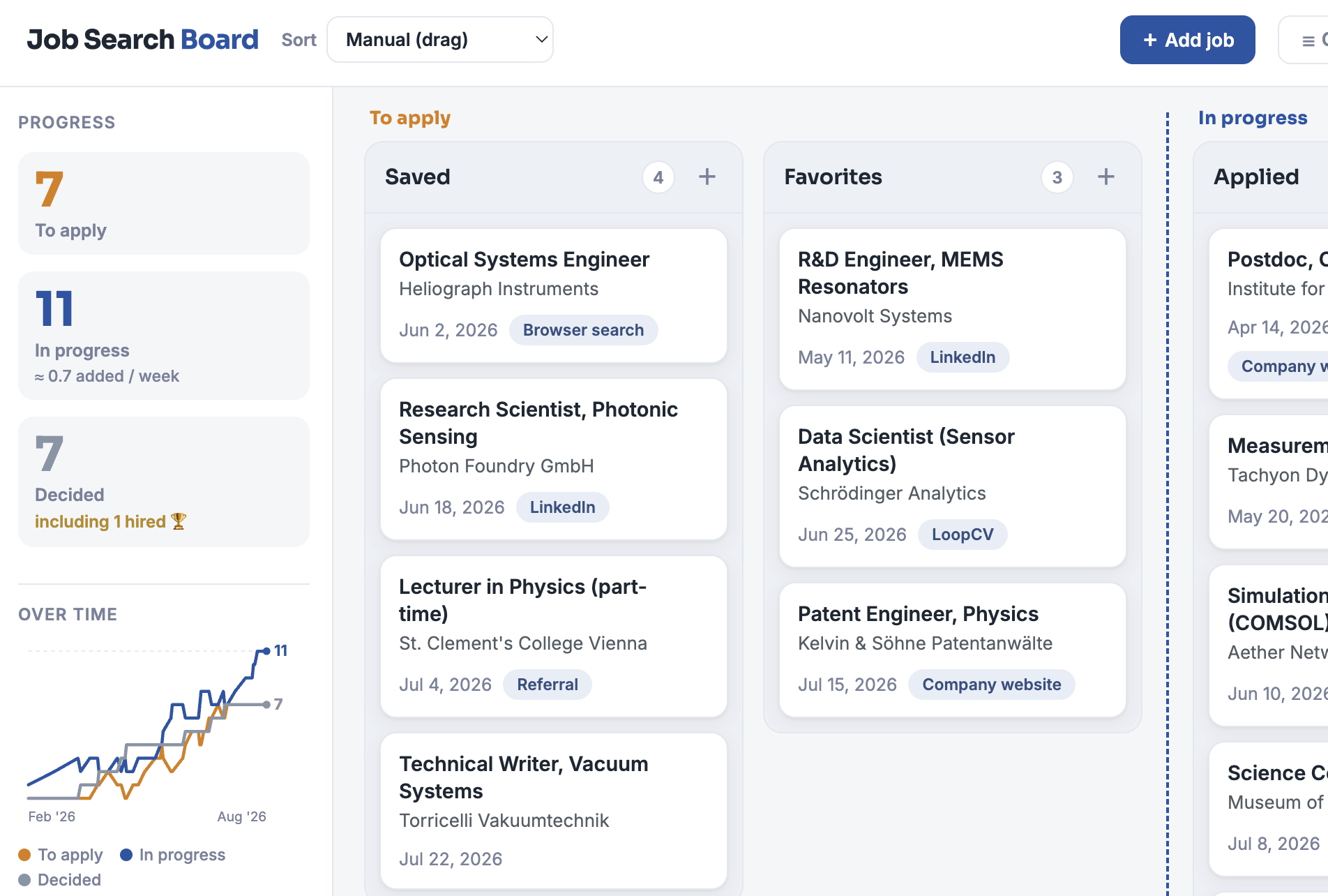 Screenshot of the Job Search Kanban Board